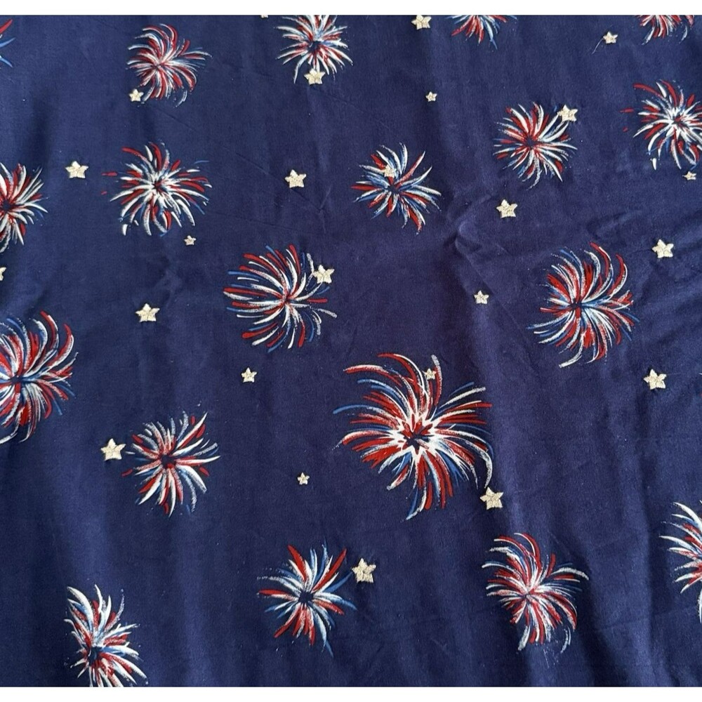 Patriotic Cotton Fabric 4th of July Fireworks Silver Metallic Embroidered  2yd+